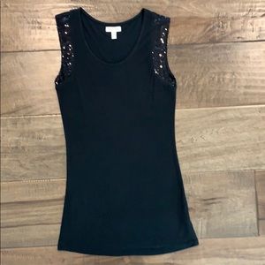 Sequin and solid combo tank top